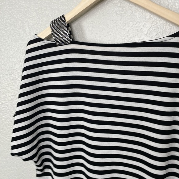 Striped Tee with Sparkle Shoulder Detail | Black & White | Large - Picture 6 of 7